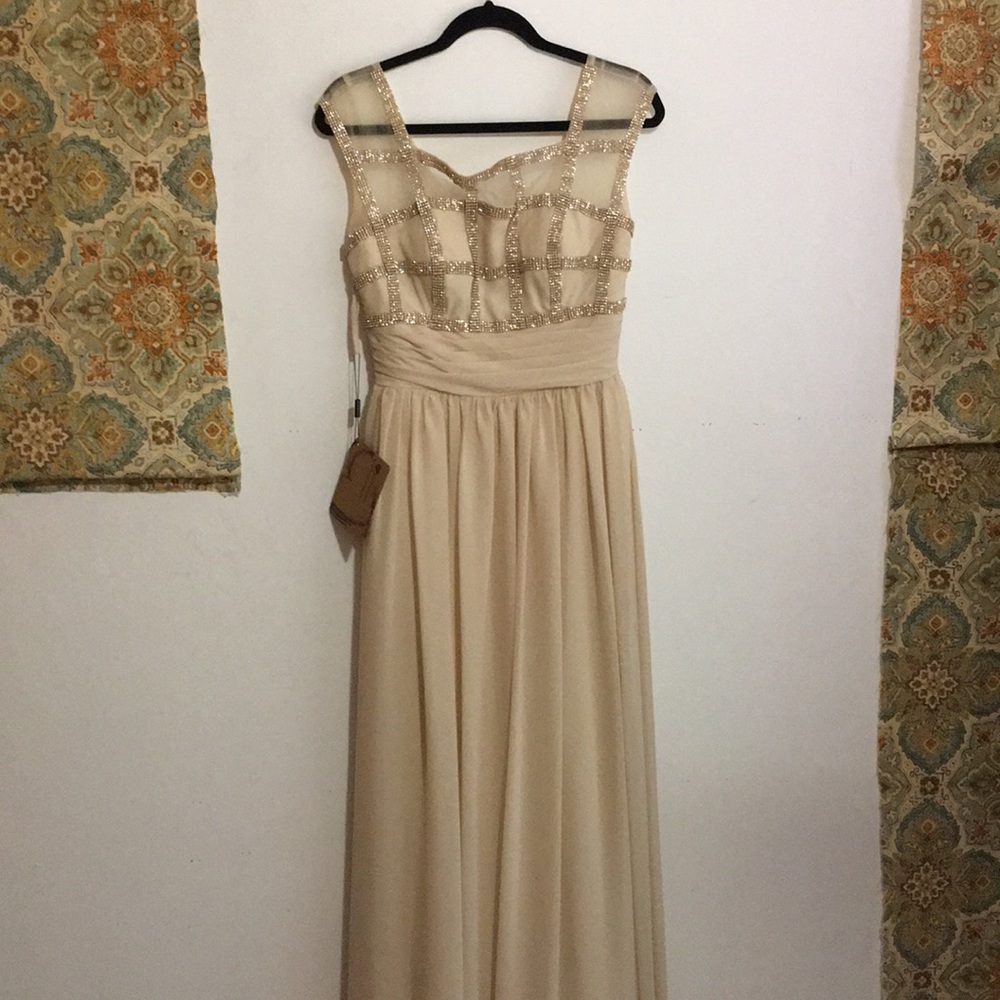 Floor length champagne dress